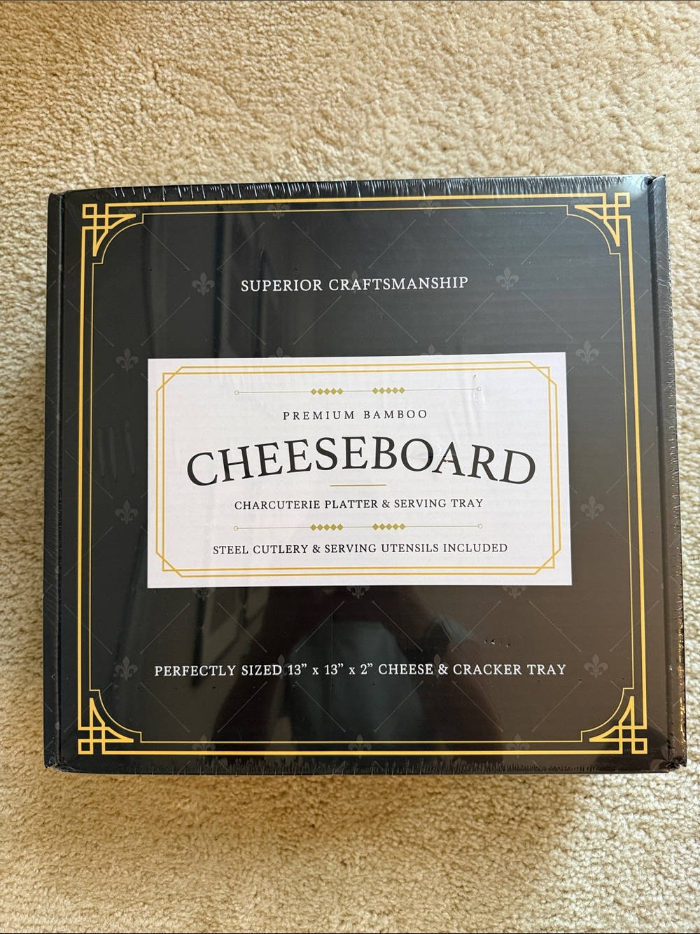 Premium Bamboo Cheeseboard Charcuterie Platter - Black & Gold